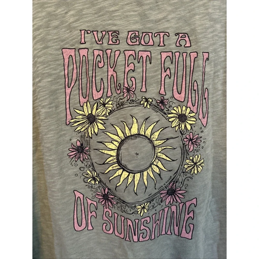 Life Is Good Blue Womens I've Got A Pocket Full Of Sunshine 2X Casual Boho Tee - Picture 2 of 5